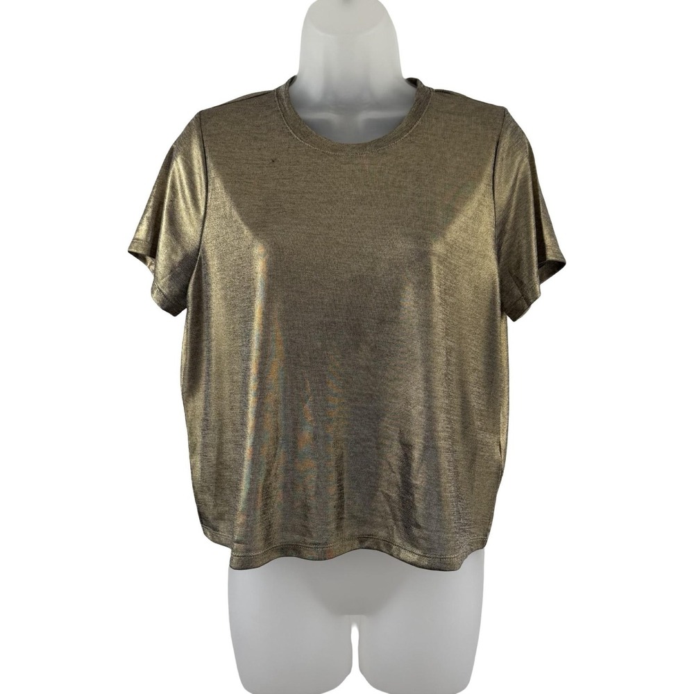 Porridge Shine Glam Tee Shirt Womens Medium Gold Metallic Anthropologie Y2K - Picture 3 of 16